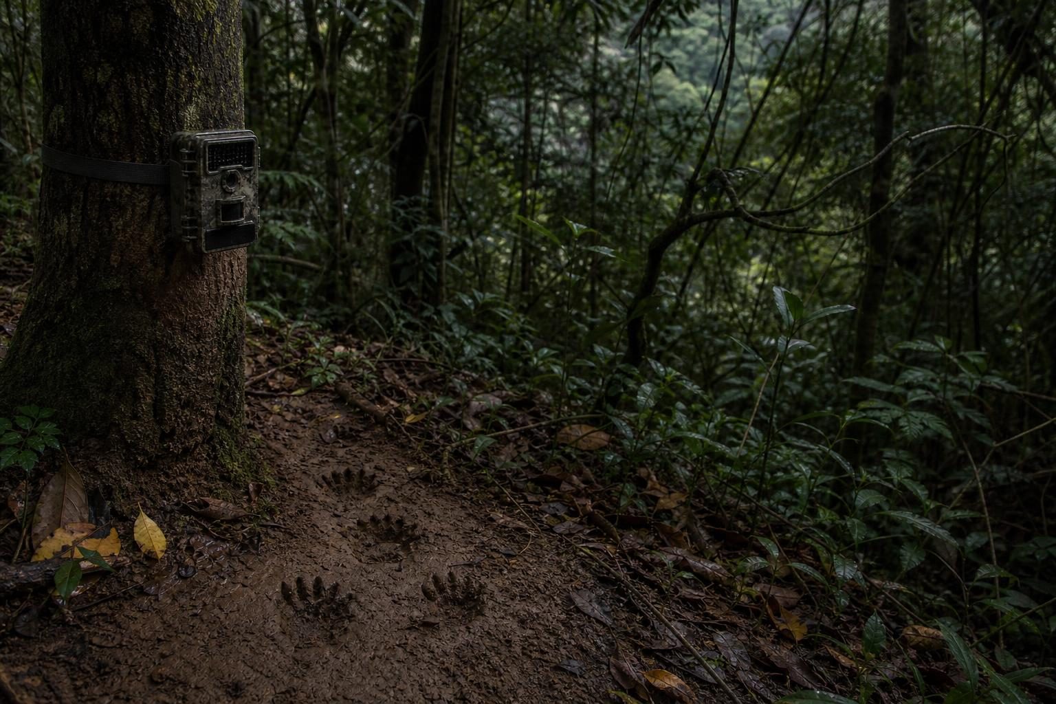 Una cámara trampa en un bosque registra señales de vida silvestre que de otra manera son difíciles de ver.
